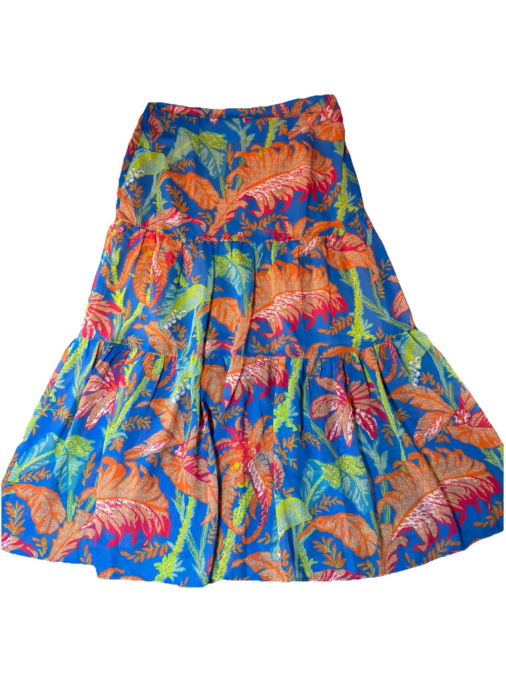 Gretchen Scott Tiered Maxi Skirt Womens M Tropical Colorful Boho Maximalist